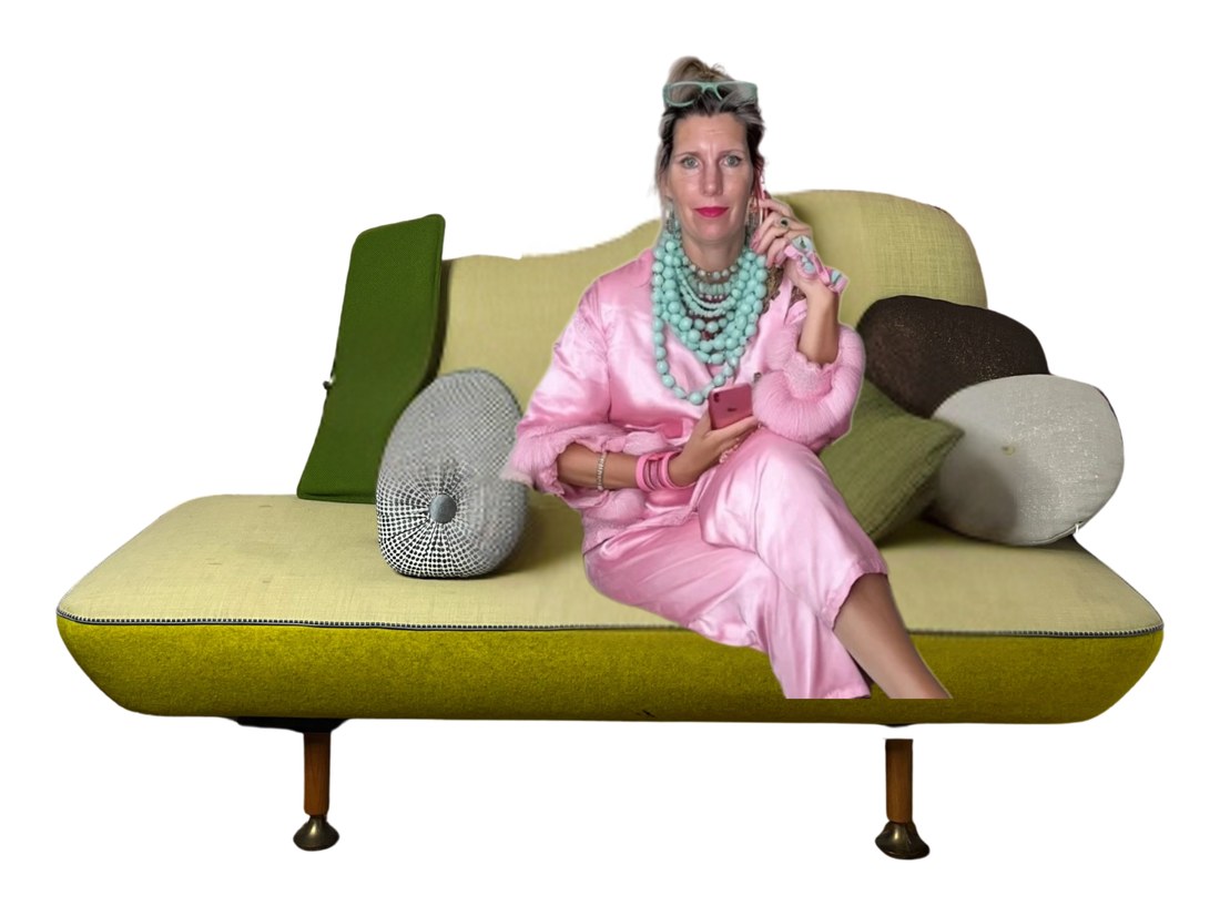 Nina Schroedl on the yellow sofa